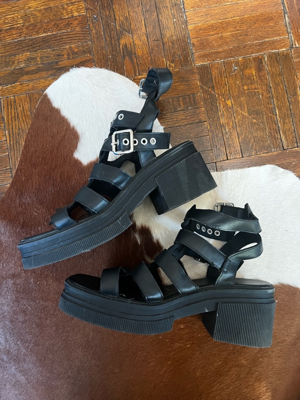 ASOS Wide Fit Black Chunky Platform Mid-Heel Gladiator Sandals